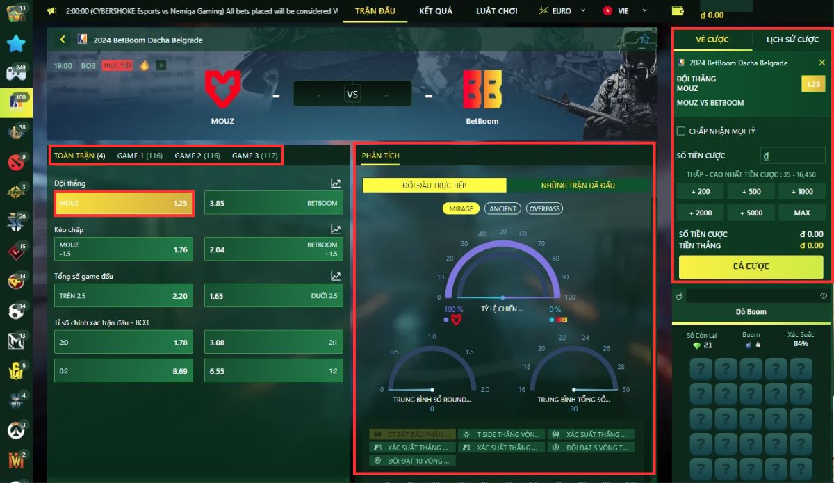 hoàn thành vé cược csgo fb88