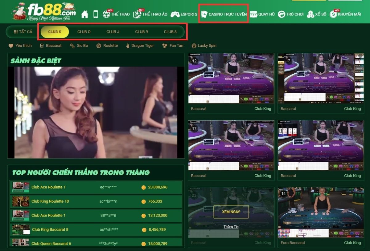 chọn sảnh casino để chơi cá cược rổng hổ fb88