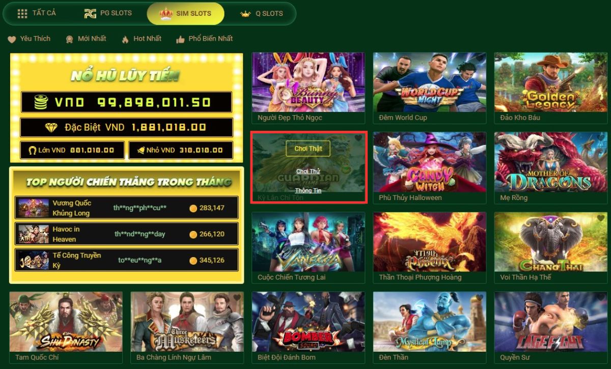 lựa chọn trò chơi slot fb88 mà bạn muốn chơi