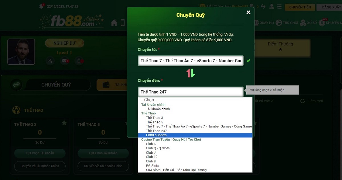 chuyển quỹ fb88 từ khoản game nàu sang tài khoản game khác