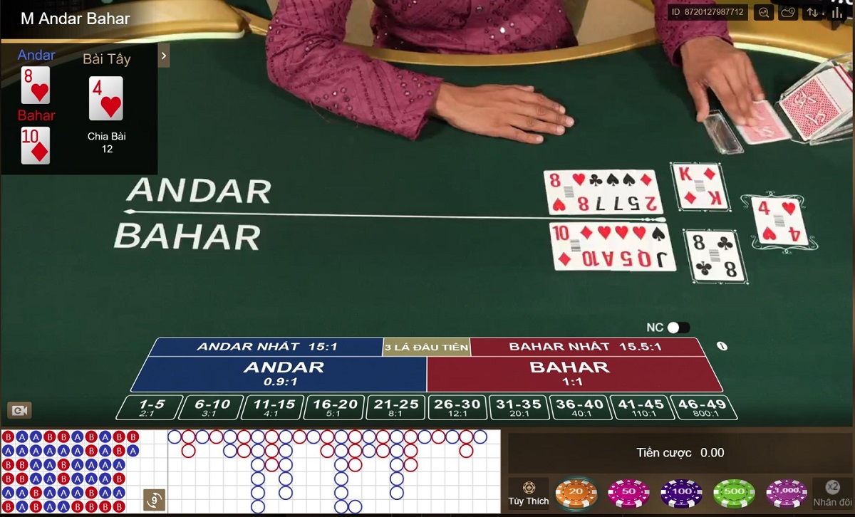 dealer chia bài vào các cột andar và bahar