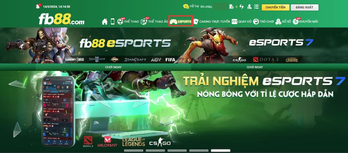 chọn vào sảnh chơi esport để cá cược csgo fb88