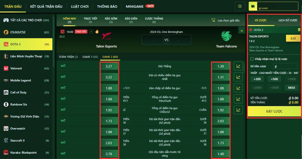 đặt cược vào dota 2 fb88