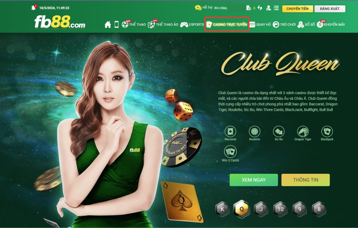tìm sảnh casino club queen fb88