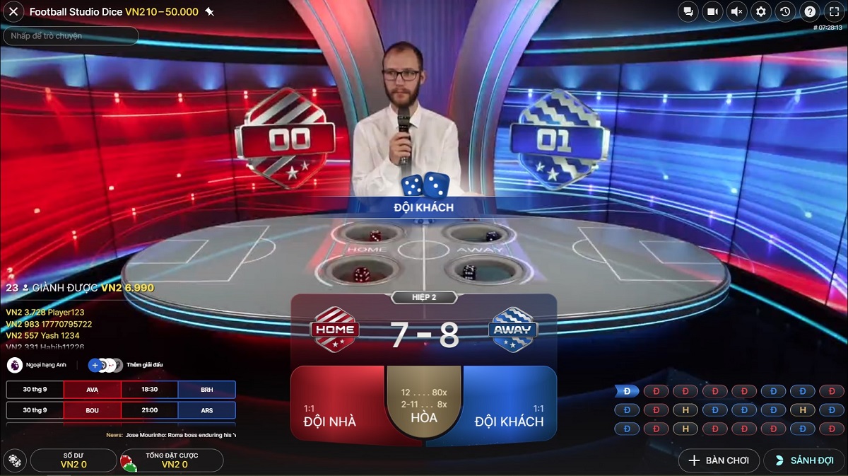 bàn chơi football studio dice fb88