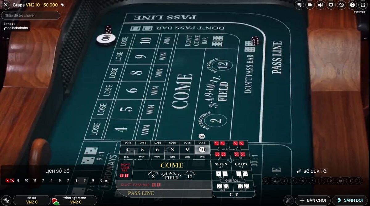lượt đổ point điểm tron craps fb88