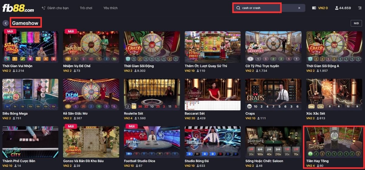 tìm tựa game cash or crash fb88