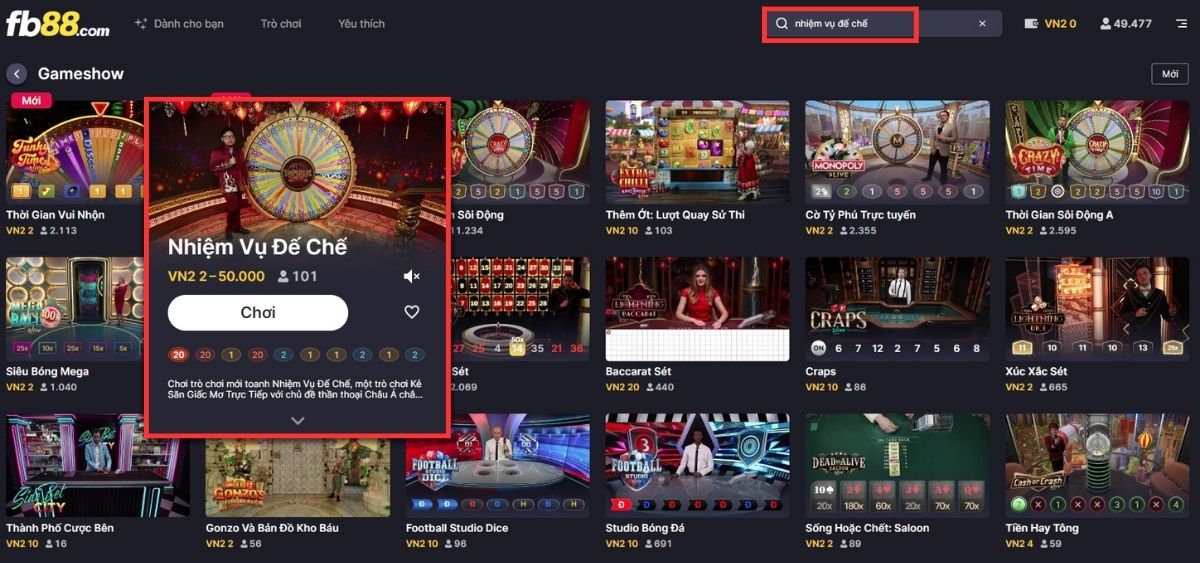 chọn game nhiệm vụ đế chế fb88