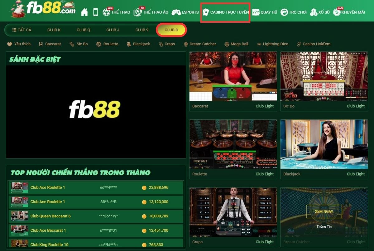 chọn sảnh club 8 để vào game nhiệm vụ đế chế fb88
