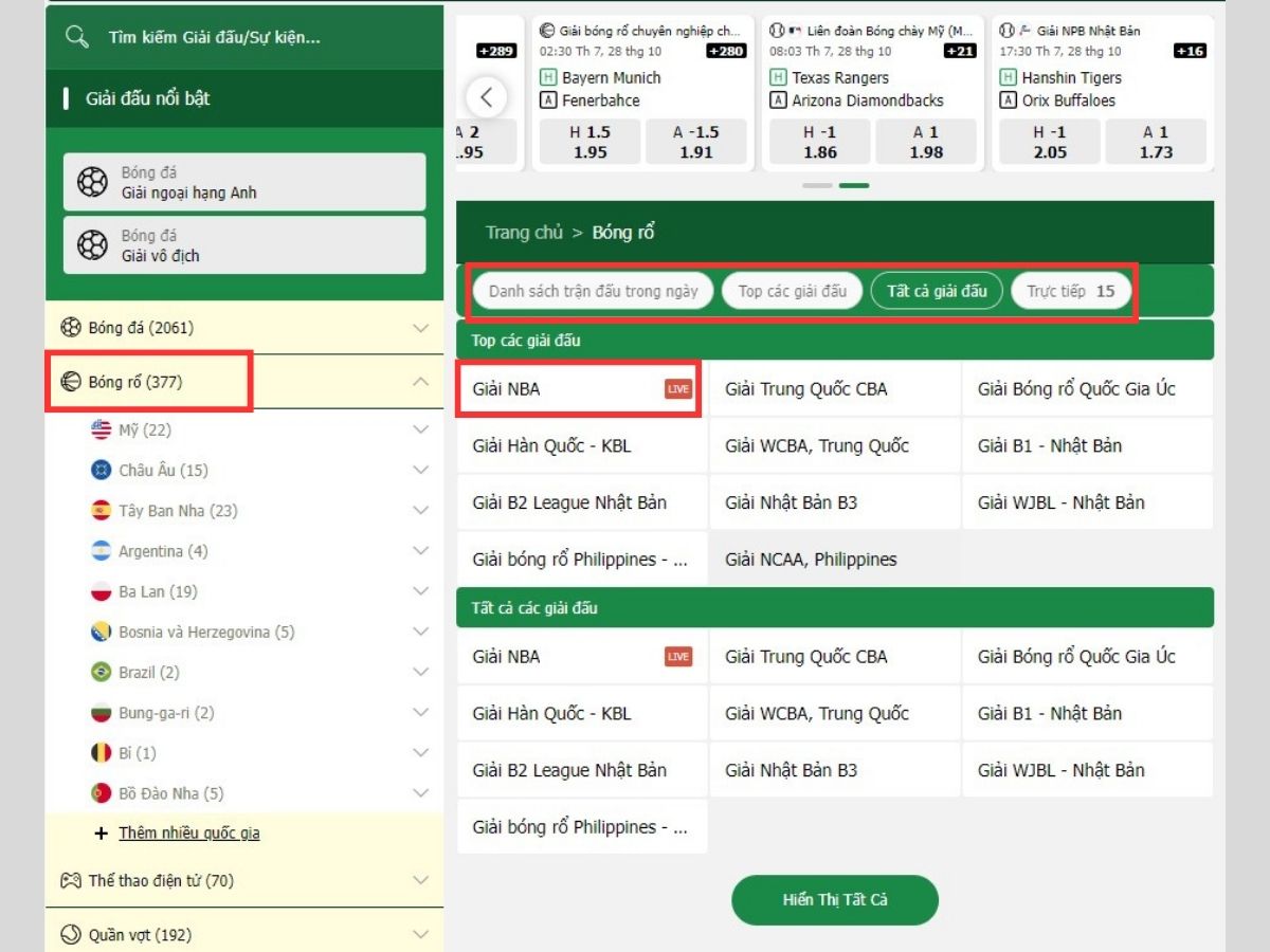 chọn bóng rổ và tìm giải đấu nba