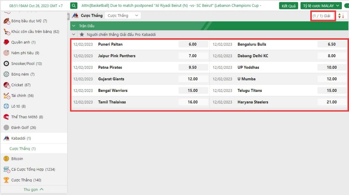 đặt cược vào tỷ lệ kèo cược kabaddi fb88