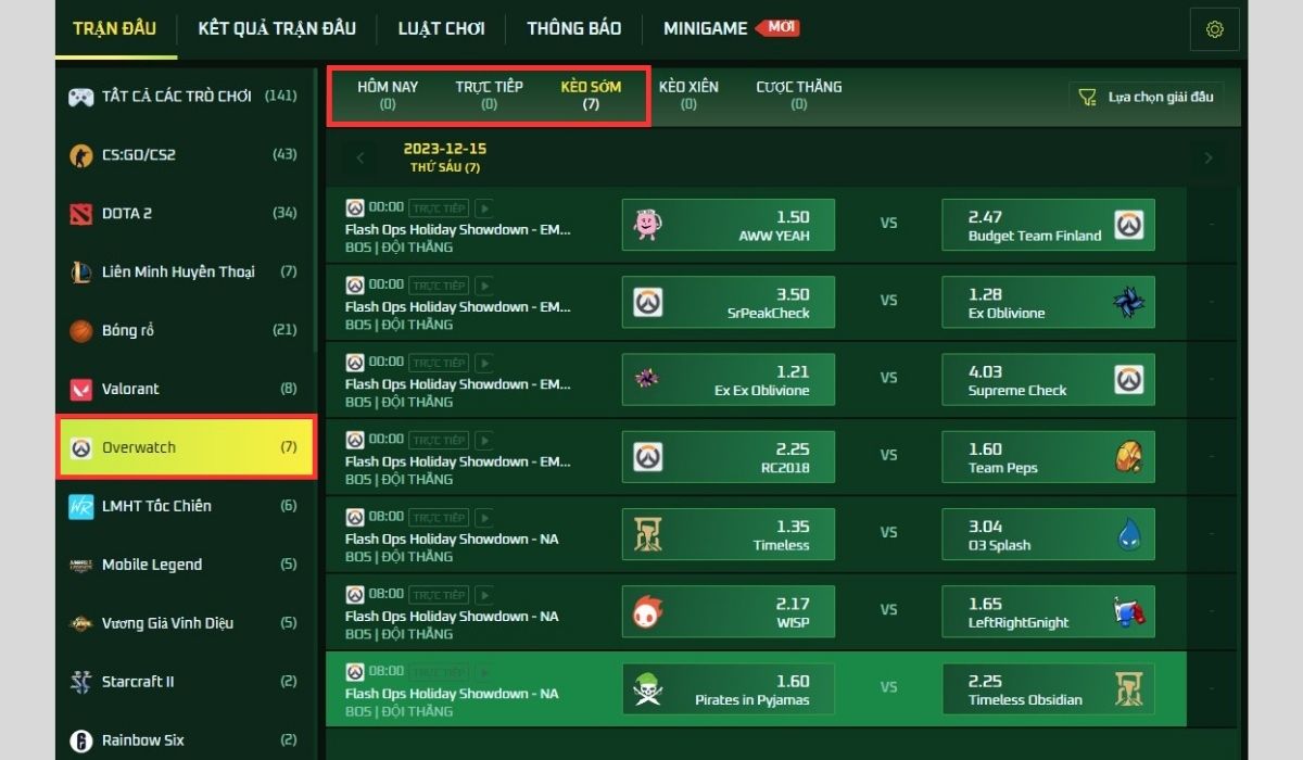 chọn overwatch để tham khảo trận đấu