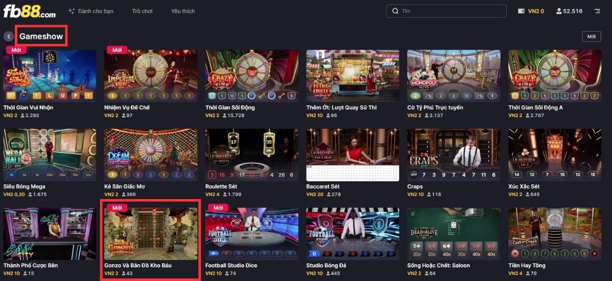 chọn vào tựa game gonzo và bản đồ kho báu fb88