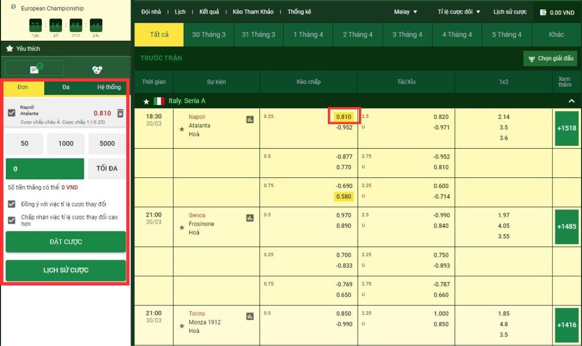 đặt cược vào trận đấu serie a fb88