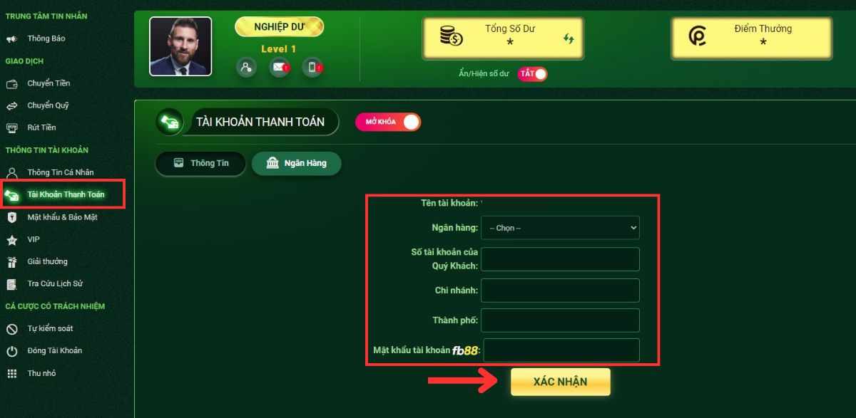 cập nhật thông tin thanh toán trên hệ thống fb88