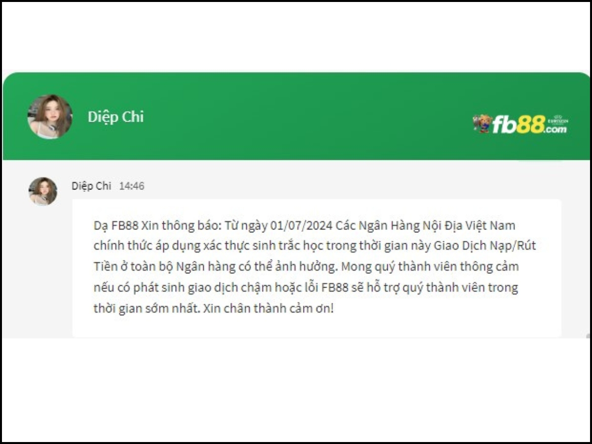 fb88 thông báo việc xác thực sinh trắc học sẽ ảnh hưởng đến giao dịch 