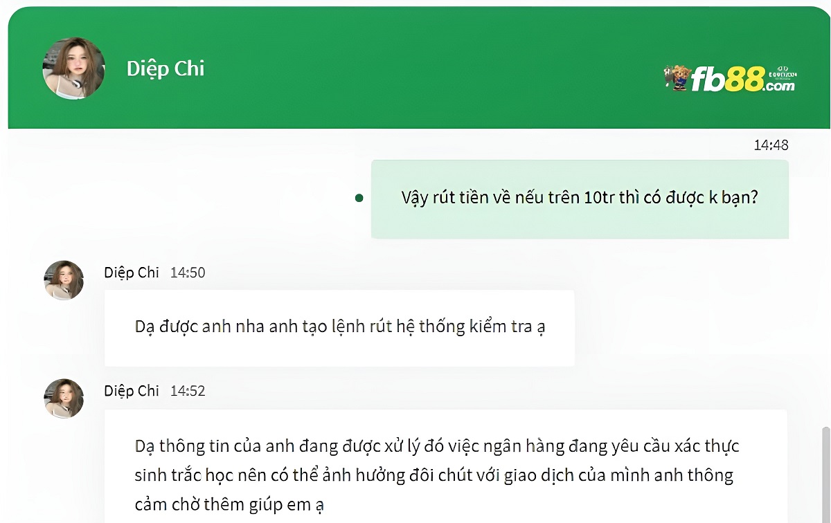 thực hiện lệnh rút tiền trên 10 triệu trên fb88 vẫn bình thường